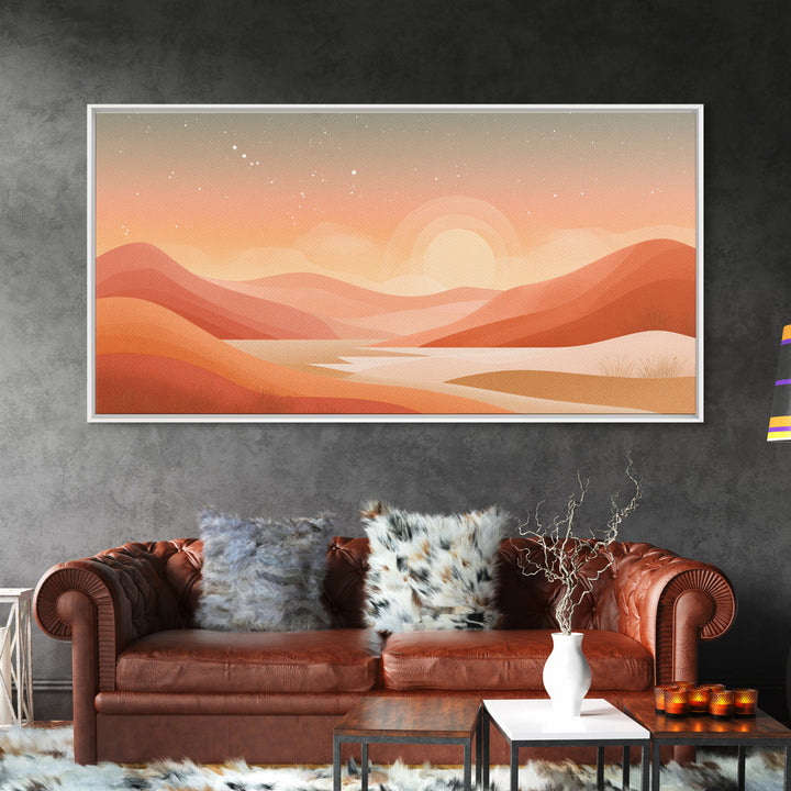Warm Abstract Sunrise Landscape Wall Art, Desert Hills Canvas Print, Earth Tone Decor, Modern Living Room Above Sofa Art