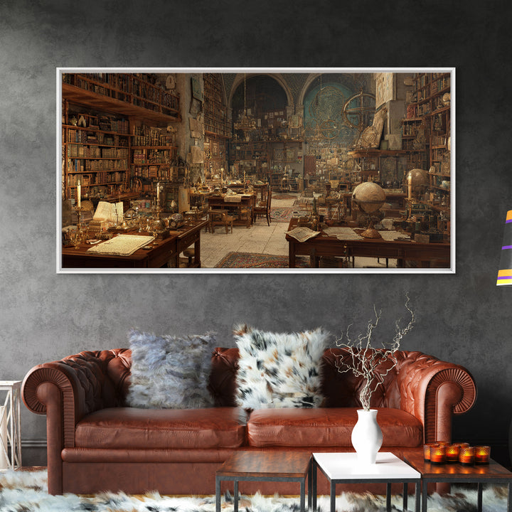 Ancient Library Alchemist Study Canvas Print, Dark Academia Wall Art, Gothic Library Decor, Book Lover Fantasy Art Print