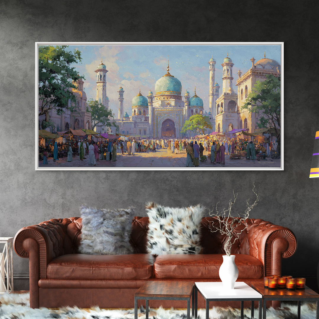 Turquoise Dome Mosque Marketplace Wall Art, Islamic Architecture Canvas, Travel Poster Decor, Asian Inspired Art, Eid Gift