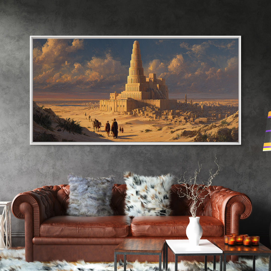 Ancient Tower Of Babel Desert City Canvas Print, Biblical Statement Wall Art For Living Room Decor And Historical Home Decor