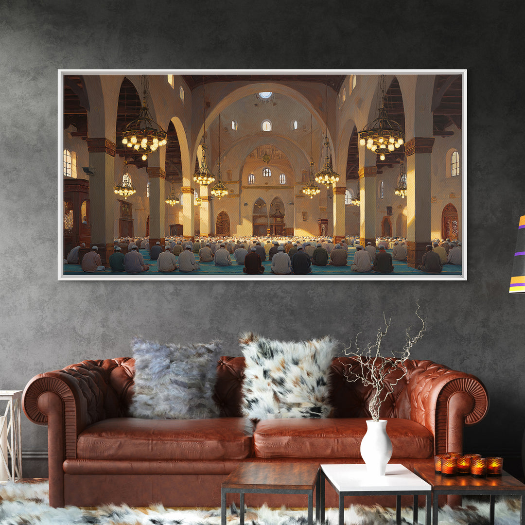 Sunlit Mosque Prayer Hall Wall Art, Islamic Home Decor, Arabic Architecture Print, Ramadan Gift, Spiritual Living Room Decor
