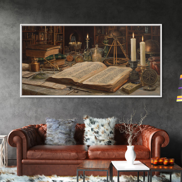 Alchemy Library Manuscript Wall Art, Dark Academia Canvas Print, Occult Still Life, Gothic Office Decor, Book Lover Gift