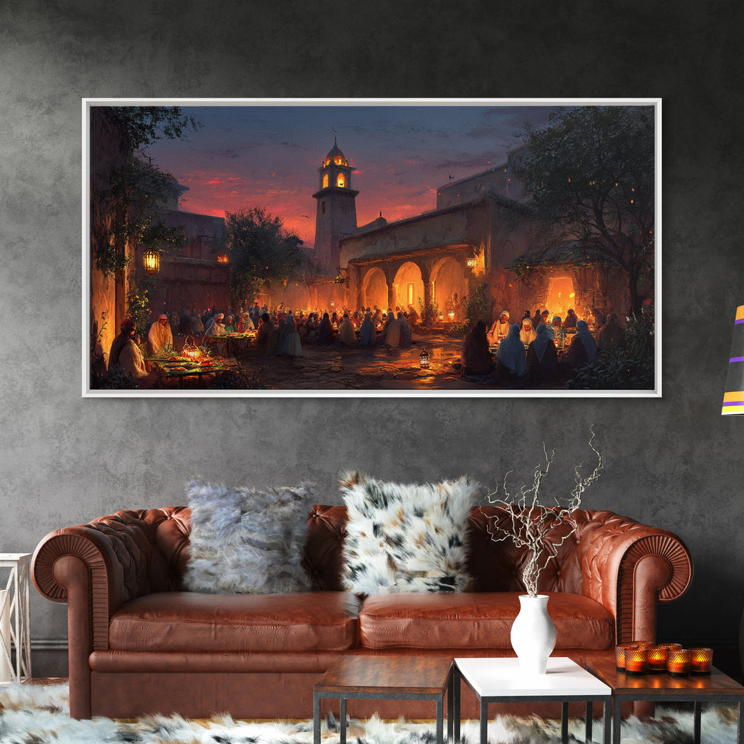 Lantern Courtyard Market Wall Art, Mediterranean Evening Canvas Print, Moroccan Bazaar Decor, Warm Travel Poster Gift For Home