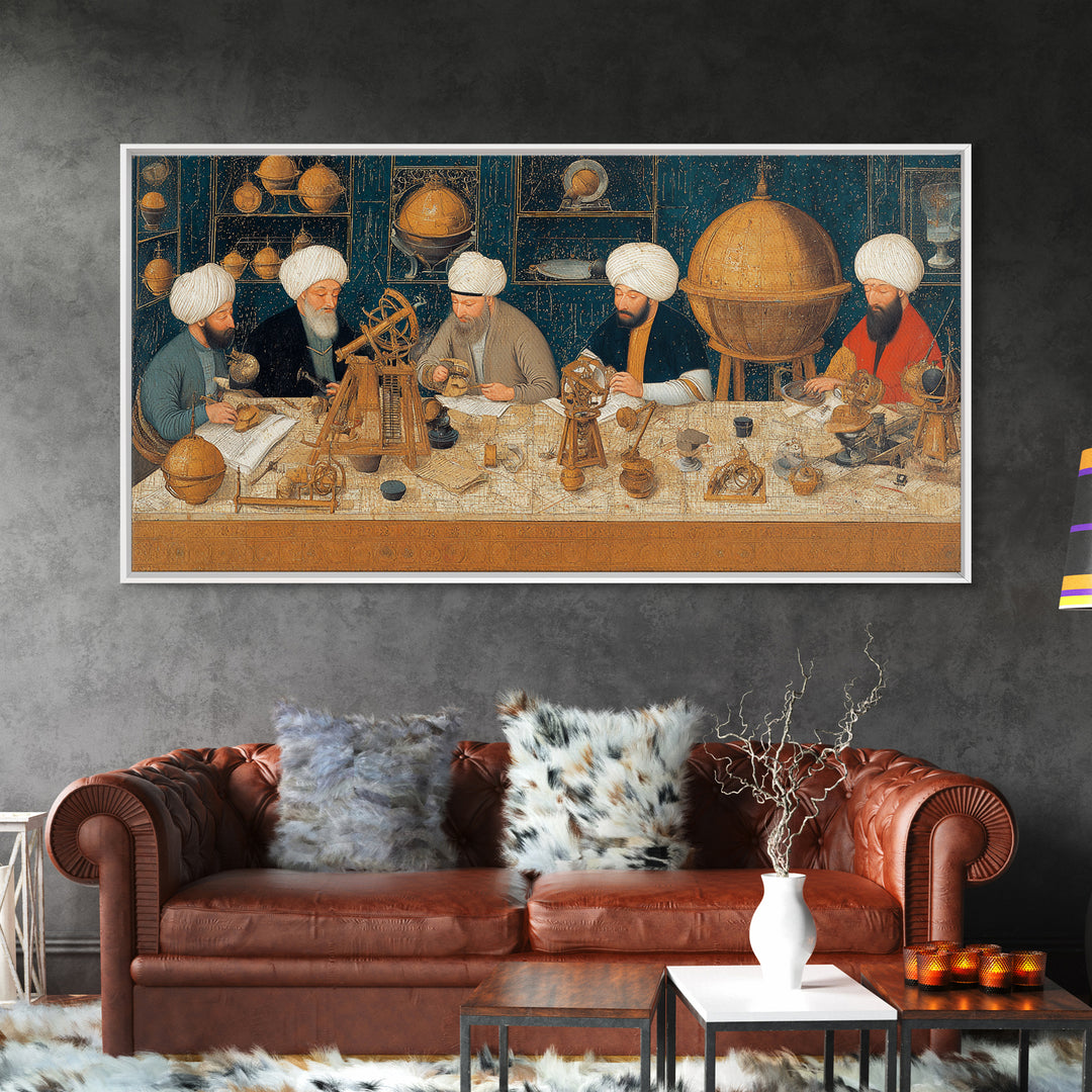 Golden Age Astronomers With Astrolabes Canvas Print, Islamic Wall Art, Historical Science Art, Arabic Decor, Office Wall Decor