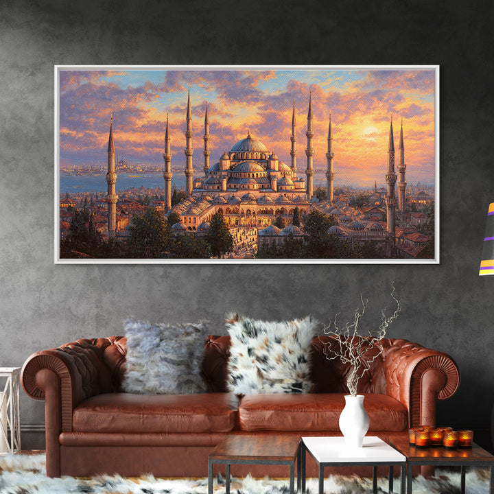 Sunset Blue Mosque Canvas Print, Istanbul Islamic Architecture Wall Art, Travel Poster Decor For Elegant Living Room Home Decor