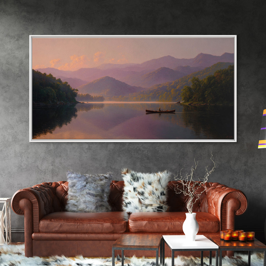 Smoky Mountain Lake At Sunset Canvas Print, Serene Landscape Wall Art, Cabin Decor, Rustic Home Decor, Housewarming Gift
