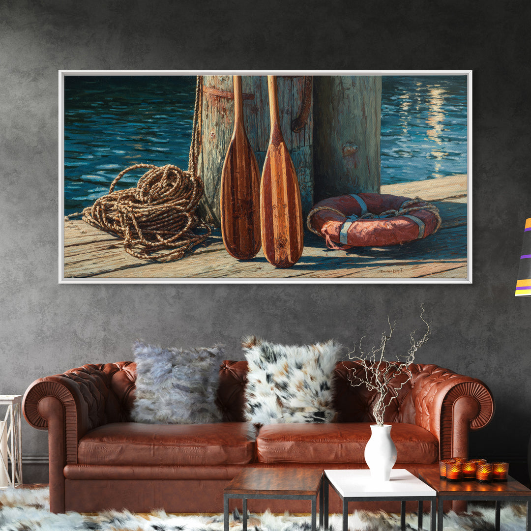 Weathered Dock Oars And Rope Canvas Print, Nautical Wall Art, Coastal Lake House Decor, Beach House Gift For Him, Fine Art Print