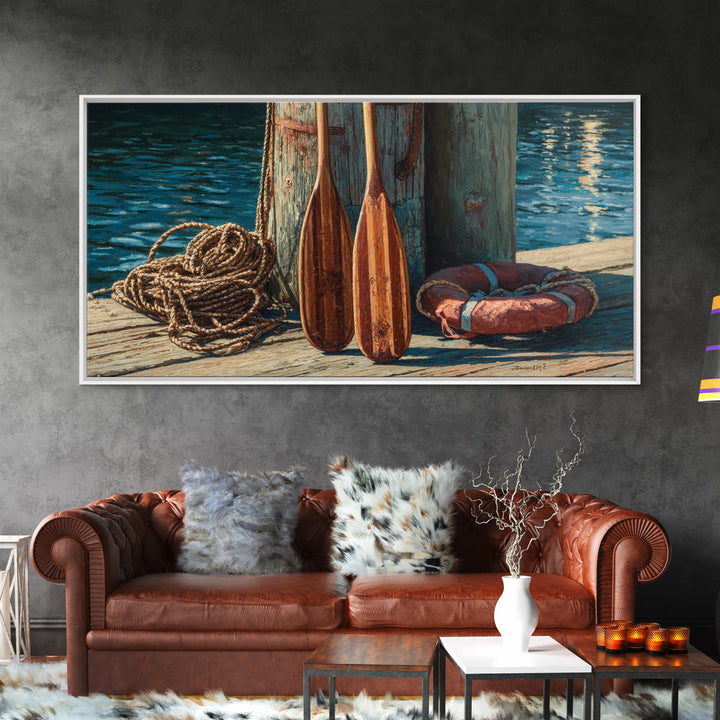 Weathered Dock Oars And Rope Canvas Print, Nautical Wall Art, Coastal Lake House Decor, Beach House Gift For Him, Fine Art Print