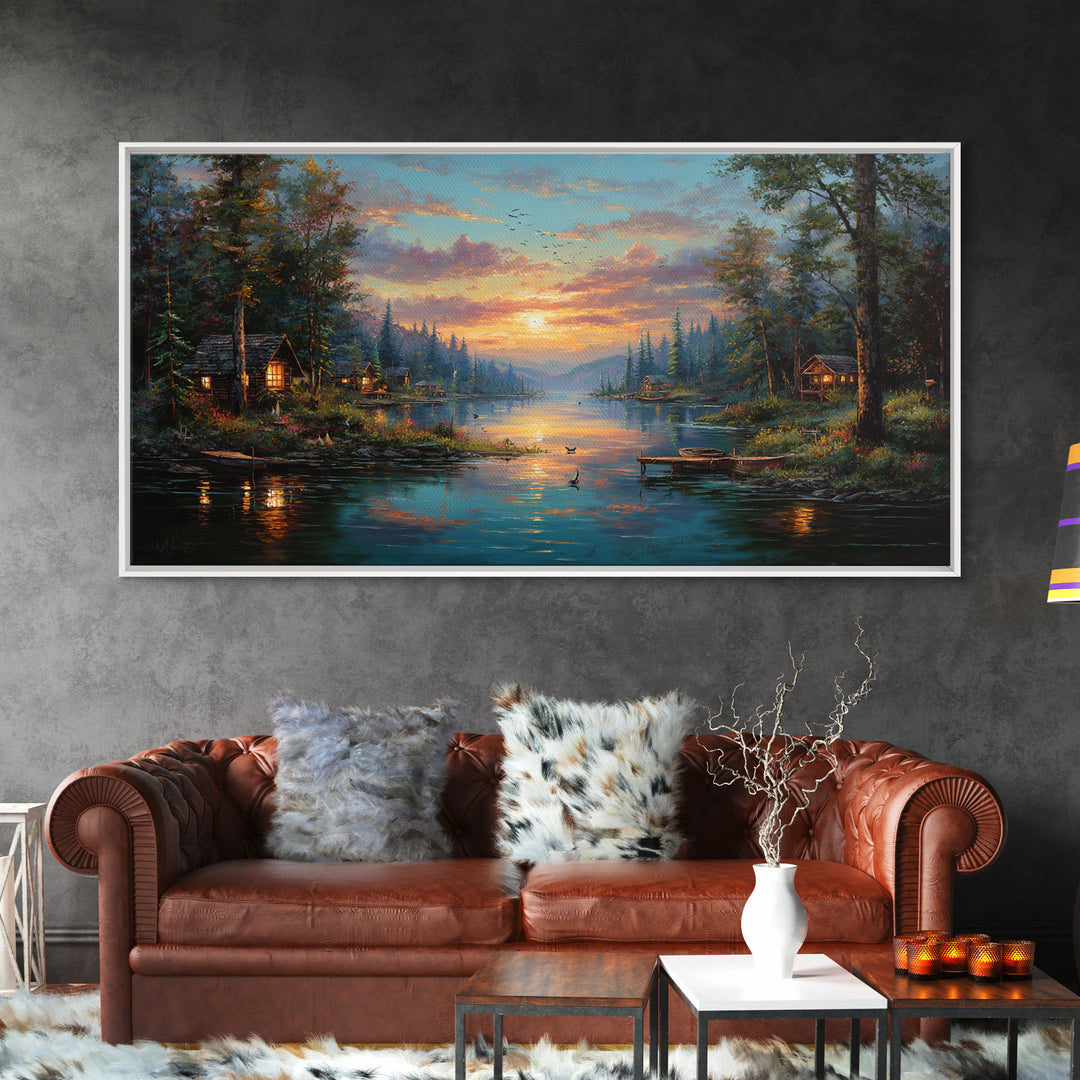 Peaceful Forest Lake Sunrise Canvas Print, Cozy Cabin Wall Art, Rustic Home Decor, Lake House Gift, Living Room Art, Nature Wall Art