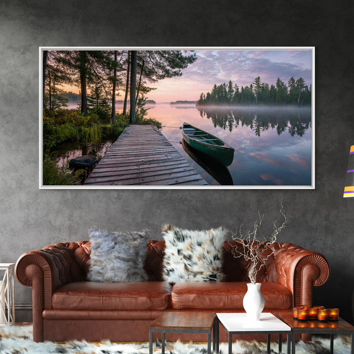 Tranquil Sunset Dock View With Lantern Framed Canvas Print Wall Art Coastal Home Decor Bedroom Wall Art
