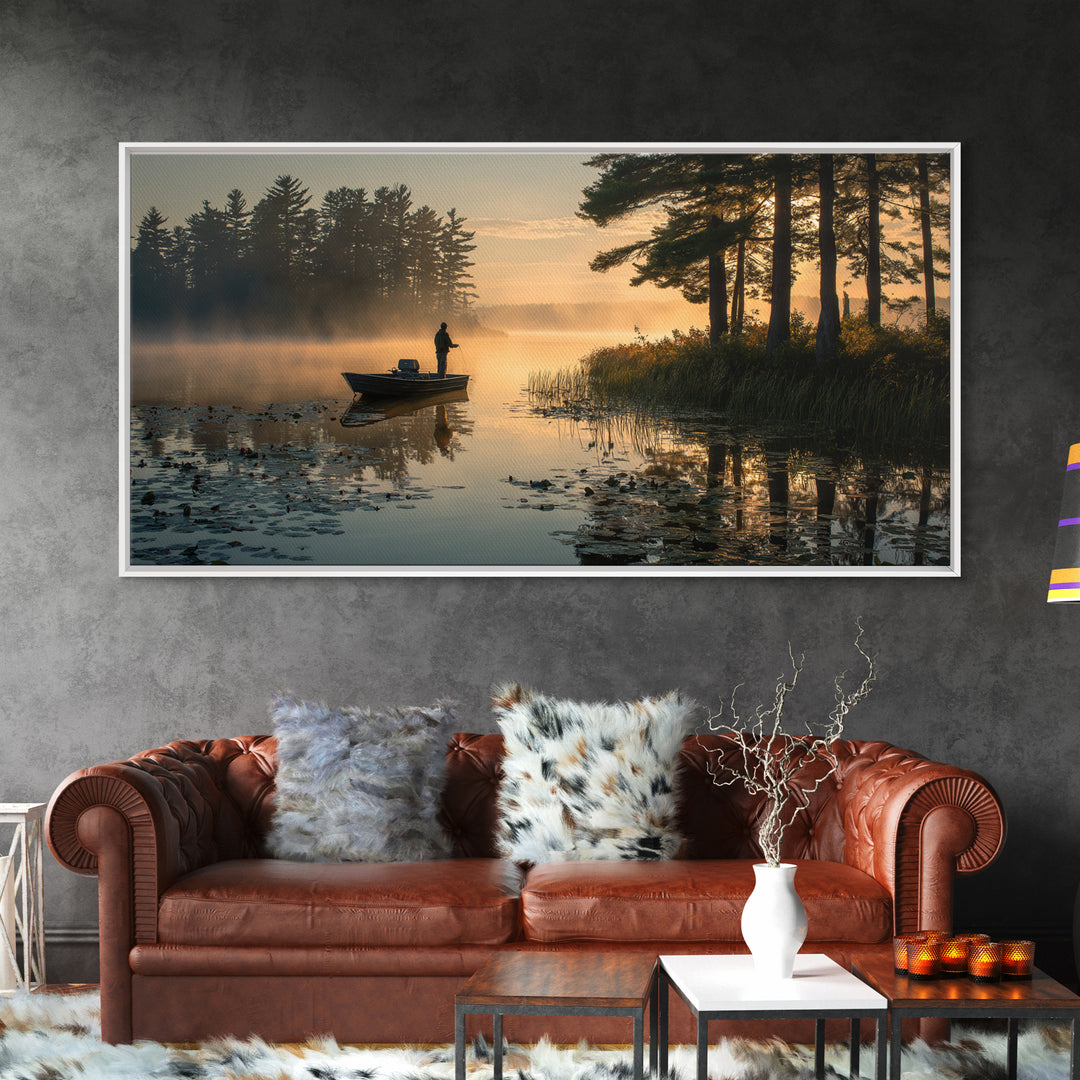 Peaceful Early Morning Lake Landscape Photography Wall Art For Rustic Home Decor And Living Room Framed