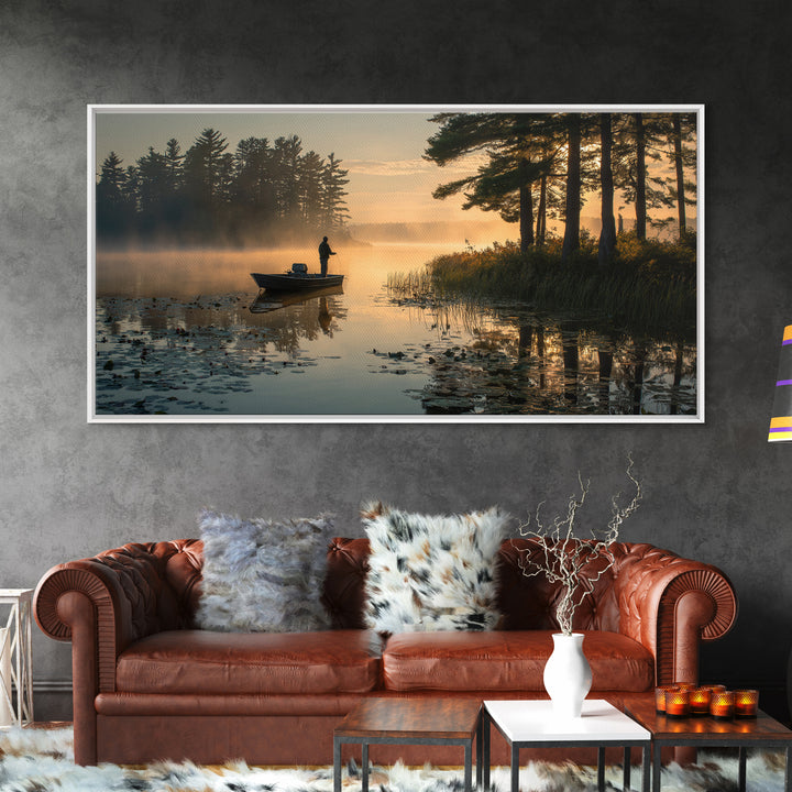 Peaceful Early Morning Lake Landscape Photography Wall Art For Rustic Home Decor And Living Room Framed