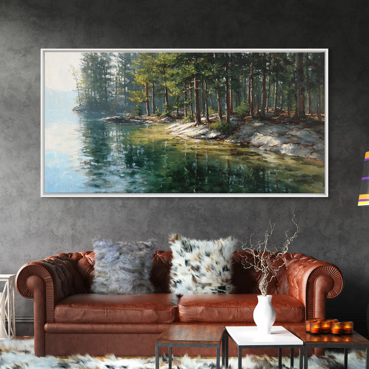 Two Loons On Calm Water Misty Morning Lake Landscape Wall Art Canvas Print Nature Inspired Home Decor Tranquil Fine Art Print