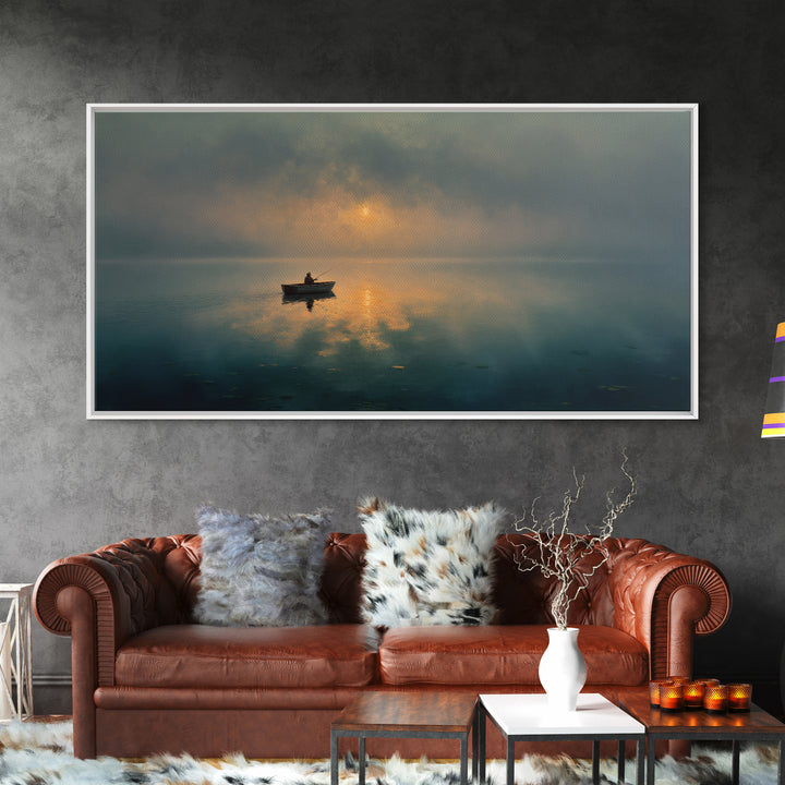 Upbeat Meditation Scene At Sunset With Person Silhouetted Over Ocean Calm Wall Art