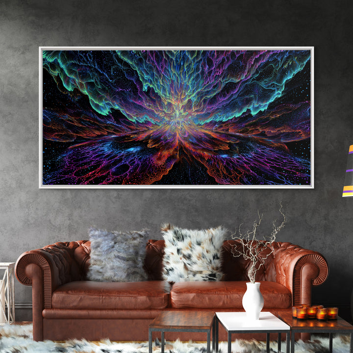 Mystic Neon Landscape With Glowing Pink Sun And Linear Mountains Canvas Print Retro Futuristic Wall Art Digital Decor For Office
