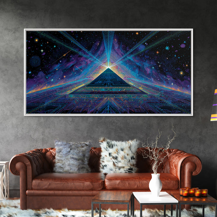 Retro Futuristic City Street At Night With Neon Lights And Muscle Cars Captured As Canvas Print For Man Cave Or Office