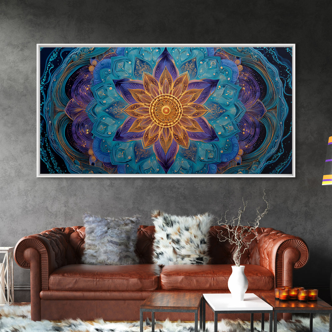 Stunning Celestial Sunset With Palm Trees Over Calm Water Vibrant Coastal Wall Art Framed Canvas Print