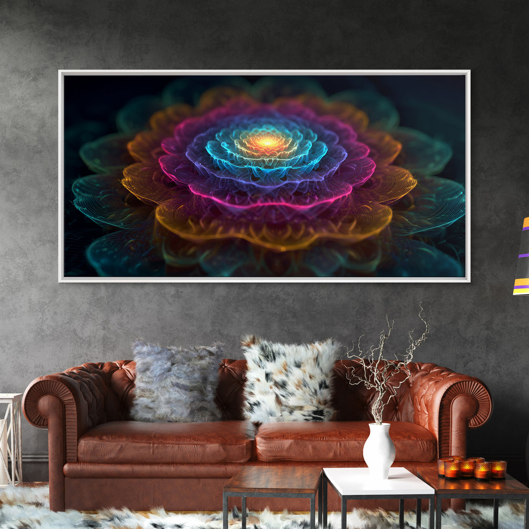 Colorful Fractal Flower Digital Art Canvas Print Vibrant Modern Wall Art For Living Room