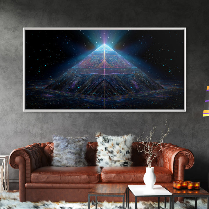 Cosmic Meditation Silhouette With Radiant Colorful Energy Aura Framed Canvas Print Spiritual Wall Art