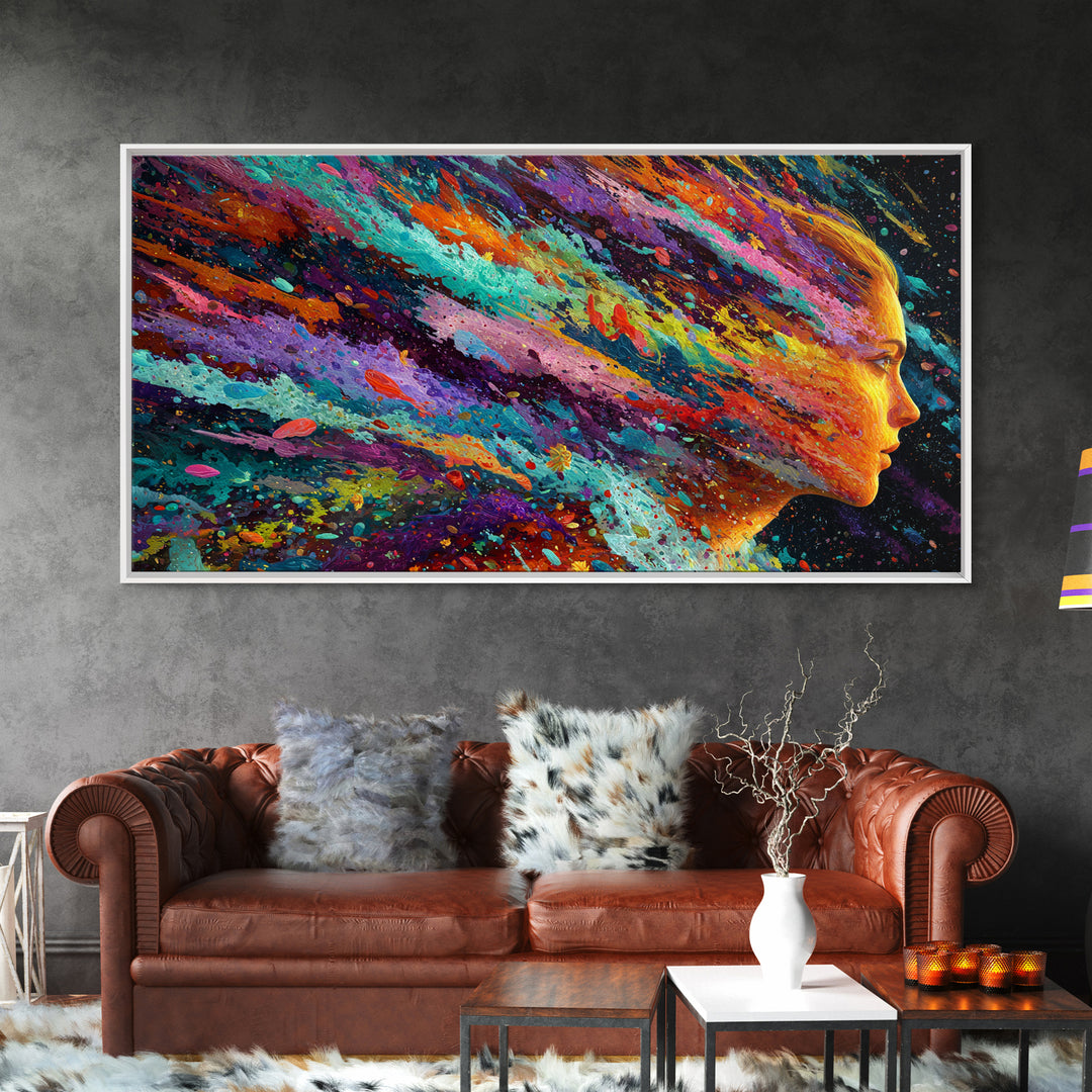 Vibrant Abstract Female Portrait With Colorful Splash Effects Canvas Print Modern Wall Art For Bedroom And Living Room
