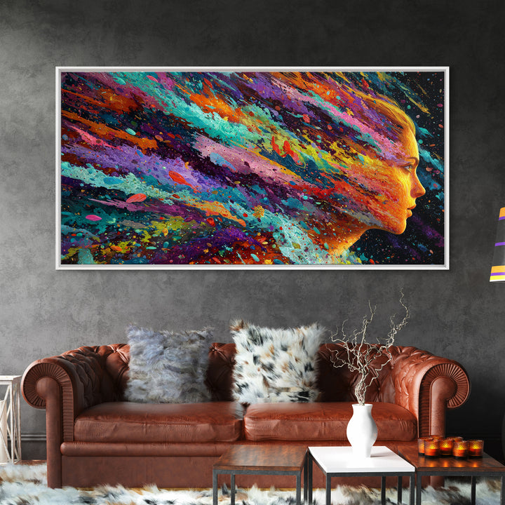 Vibrant Abstract Female Portrait With Colorful Splash Effects Canvas Print Modern Wall Art For Bedroom And Living Room