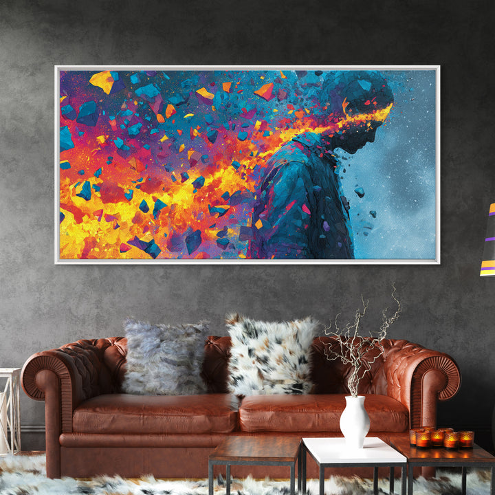 Vibrant Shattered Abstract Portrait With Exploding Colorful Pieces Contemporary Canvas Print