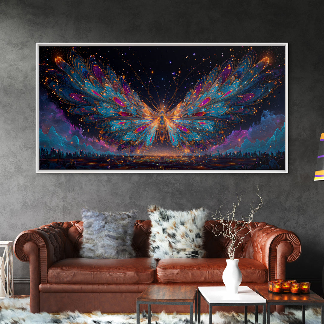 Ancient Temple Dramatic Neon Light Painting Canvas Print Wall Art Moody Home Decor Framed Canvas Print Mysterious Landscape Wall Art