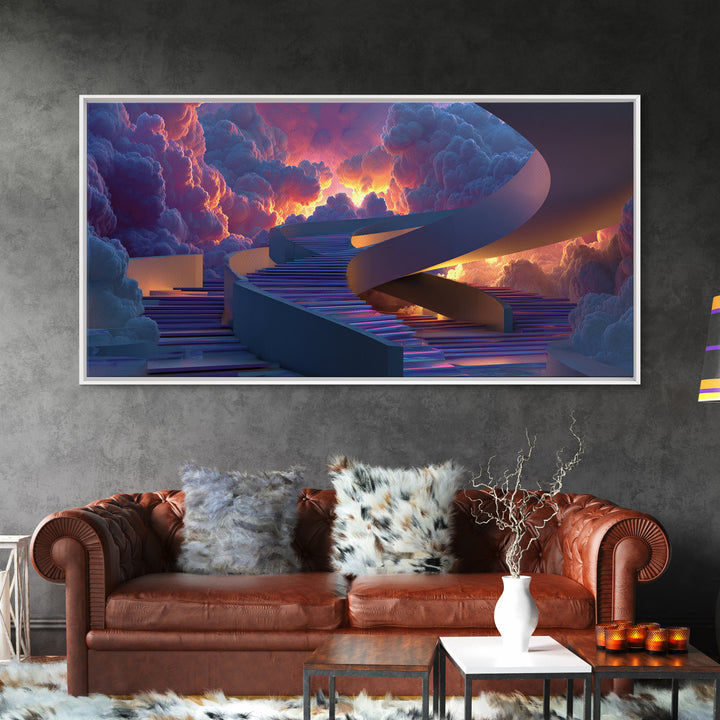Futuristic Surreal Staircase In Colorful Clouds Digital Art Dreamscape Canvas Print