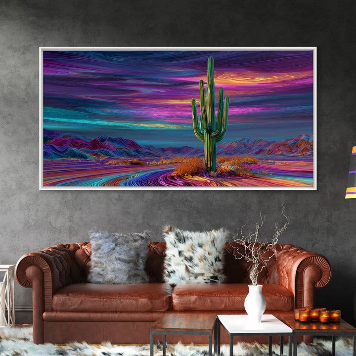 Futuristic Neon Cityscape With Skyscrapers Reflected On Water Large Wall Art Framed Canvas Print Modern Urban Home Decor