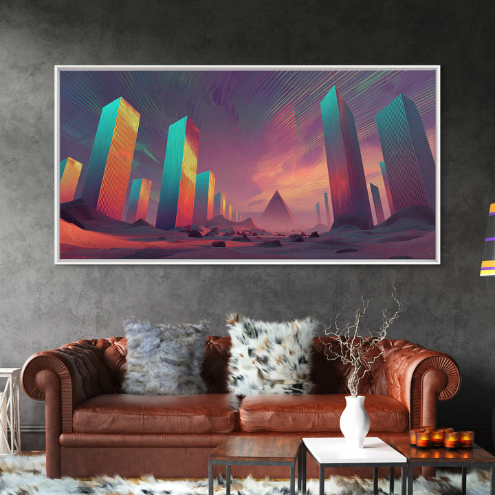 Colorful Psychedelic Meditation Artwork With Neon Lines Spiritual Wall Art Canvas Print