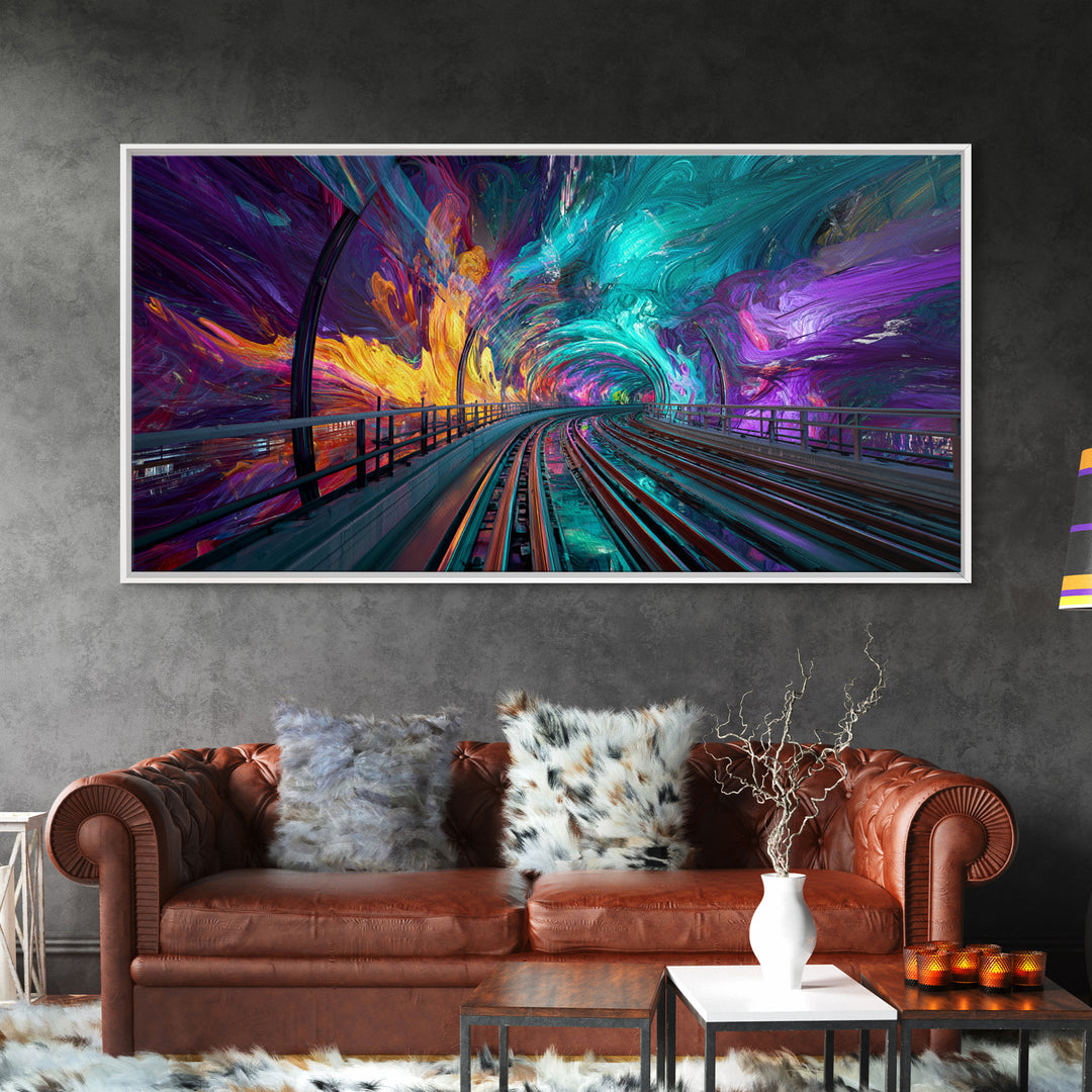 Vivid Abstract Colorful Tunnel With Paint Swirls And Rainbow Hues Canvas Print Modern Wall Art Framed Home Decor