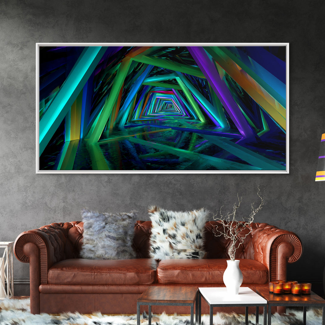 Vibrant Starry Night Skyline Reflection Neon Cityscape Digital Wall Art Canvas Print Modern Home Decor