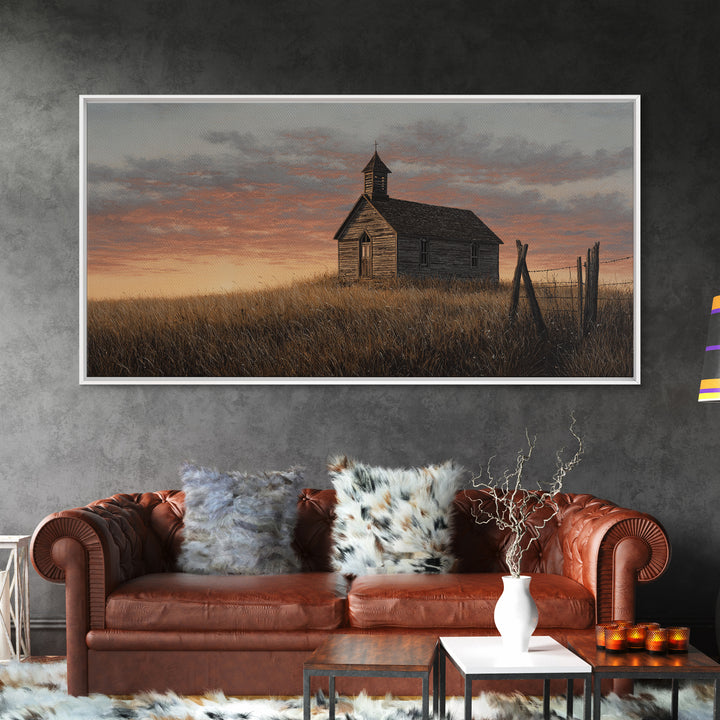 Rustic Countryside Scene With Barn And Wheat Field Warm Autumn Landscape Painting Canvas Print For Home