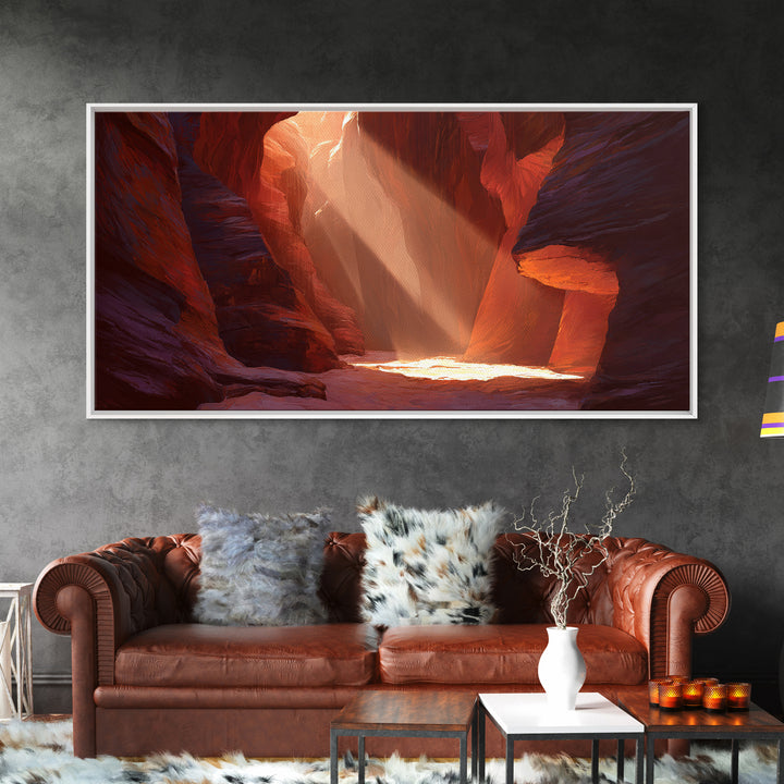 Red Rock Canyon Landscape With Warm Sunlight Rays Painting Wall Art Large Canvas Print Southwest Home Decor Rustic Wall Decor