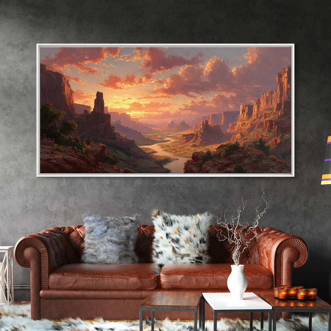 Sunset Over Monumental Canyon With Orange Glow In Dramatic Sky Large Wall Art Original Landscape Canvas Print