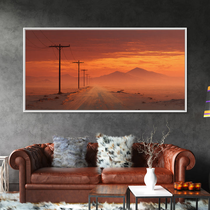 Rustic Desert Road Landscape Painting Wall Art Framed Canvas Print For Farmhouse Kitchen Living Room Decor
