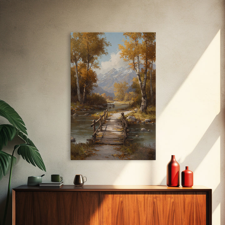 Classic Autumn Mountain Landscape Painting Wall Art Framed Canvas Print Rustic Home Decor