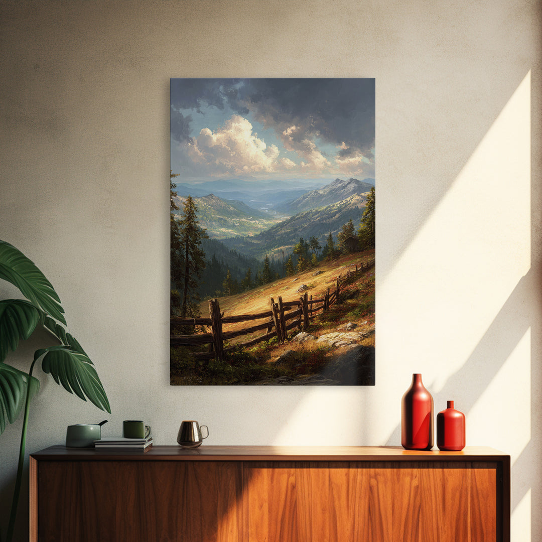 Tranquil Mountain Valley Scenic Landscape Oil Painting Print Wall Art For Living