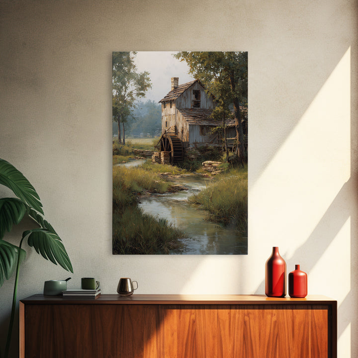 Zen Waterfall And Buddha Statue In Lush Forest Relaxing Spiritual Wall Art Print Framed Canvas For Meditation Room Decor