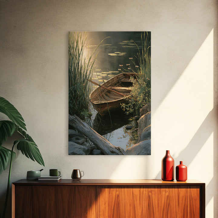Enchanting Water Lily Pond With Dragonflies Oil Painting Fine Art Print Tranquil Nature Wall Art