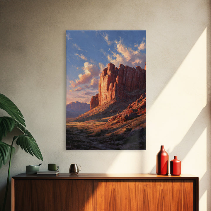 Sunset Over Rugged Canyon Mountain Landscape Contemporary Oil Painting Canvas Print For Modern Wall Art Nature Home Decor