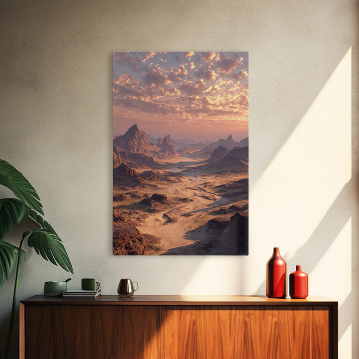 Majestic Desert Landscape With Dramatic Lighting Sunset Modern Wall Art Framed Canvas Print For Home And Office Decor