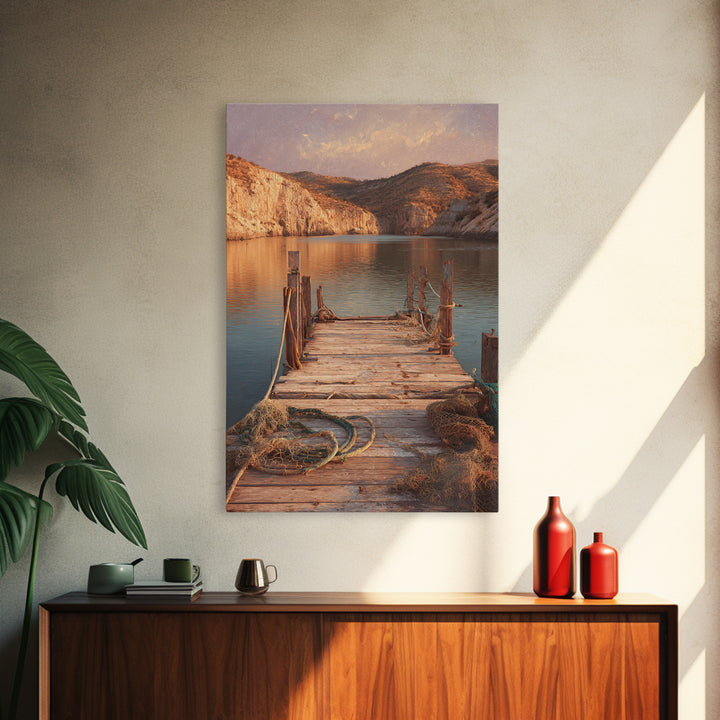 Rustic Wooden Pier Lake Scenic Painting Wall Art Print For Living Room Decor And Nature Inspired Canvas Print