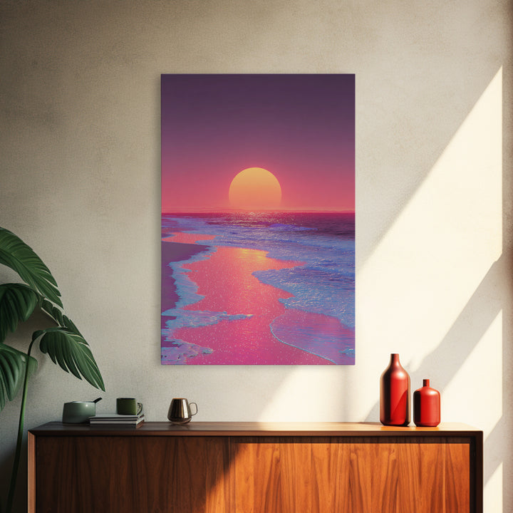 Dramatic Cityscape At Sunset With Reflective Surface Modern Wall Art Large Canvas Print Trendy Wall Art For Living Room Decor