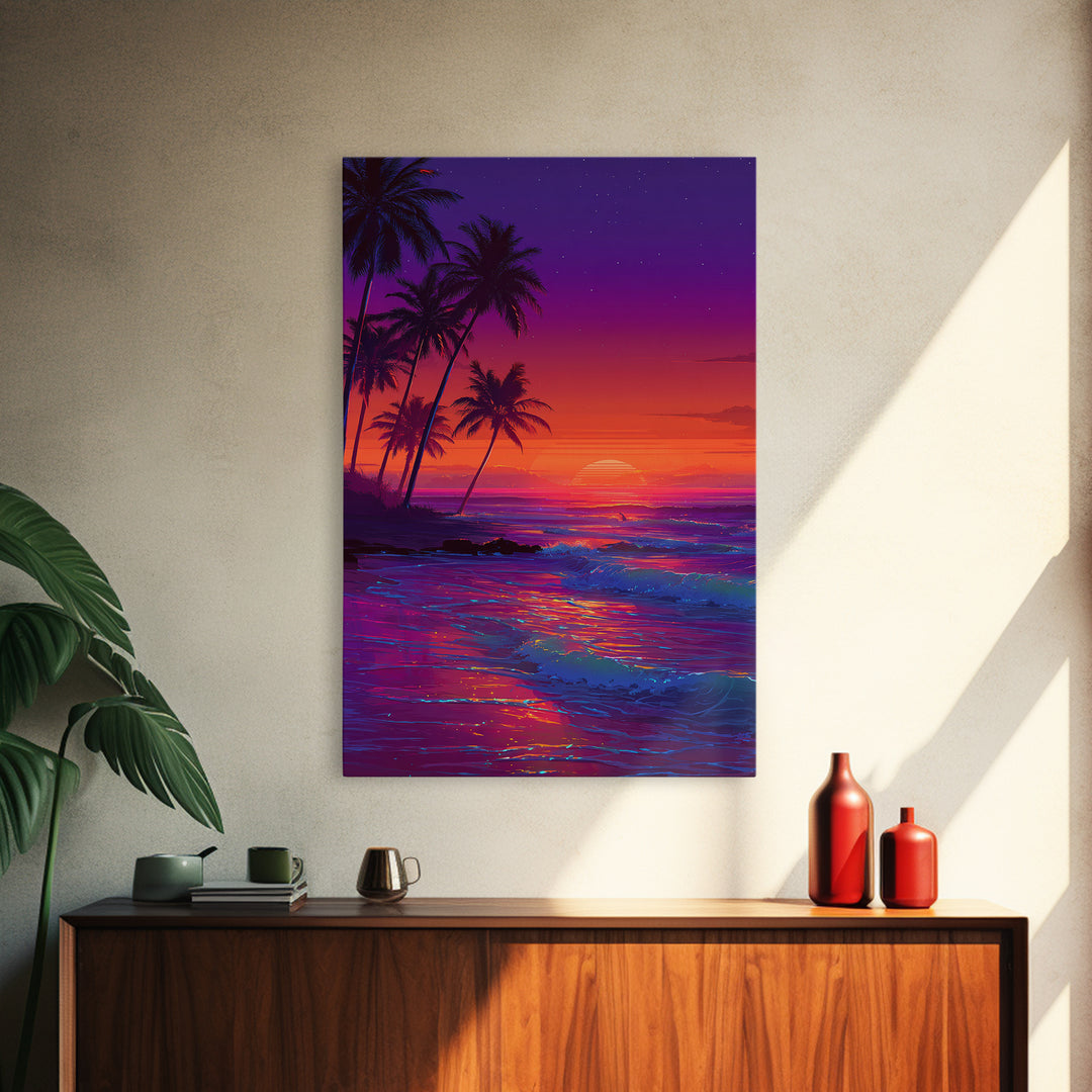 Illuminated Amethyst Tunnel With Vibrant Rainbow Lights Digital Art Framed Canvas Print For Magical Wall Art And Whimsical Home Decor