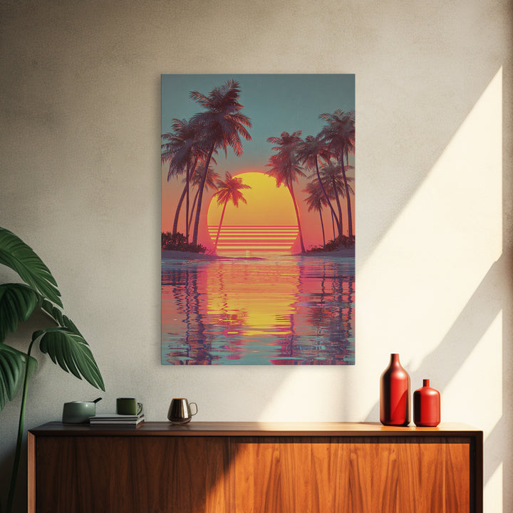 Retro Sunset Palm Trees Tropical Beach Landscape Wall Art Canvas Print For Living Room Home Decor