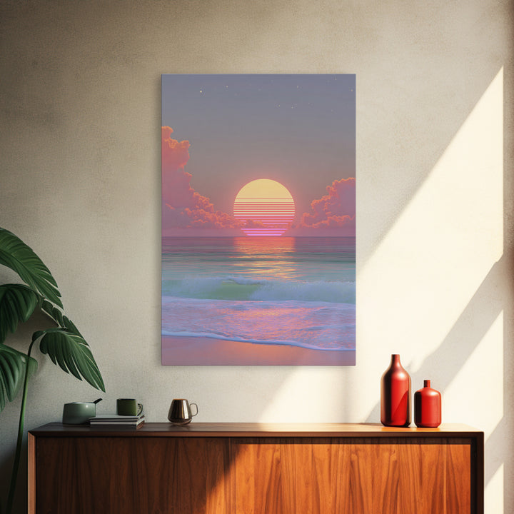 Sunset Miami Beach Retro Wave Wall Art Canvas Print Neon Cityscape Modern Home Decor