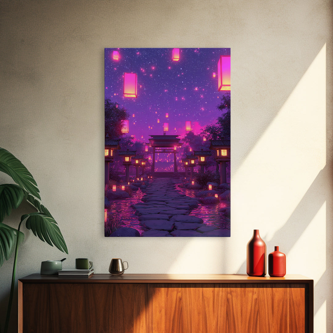 Enchanting Lantern Festival Pink And Purple Glow Night Landscape Wall Art Framed Canvas Print For Home And Office