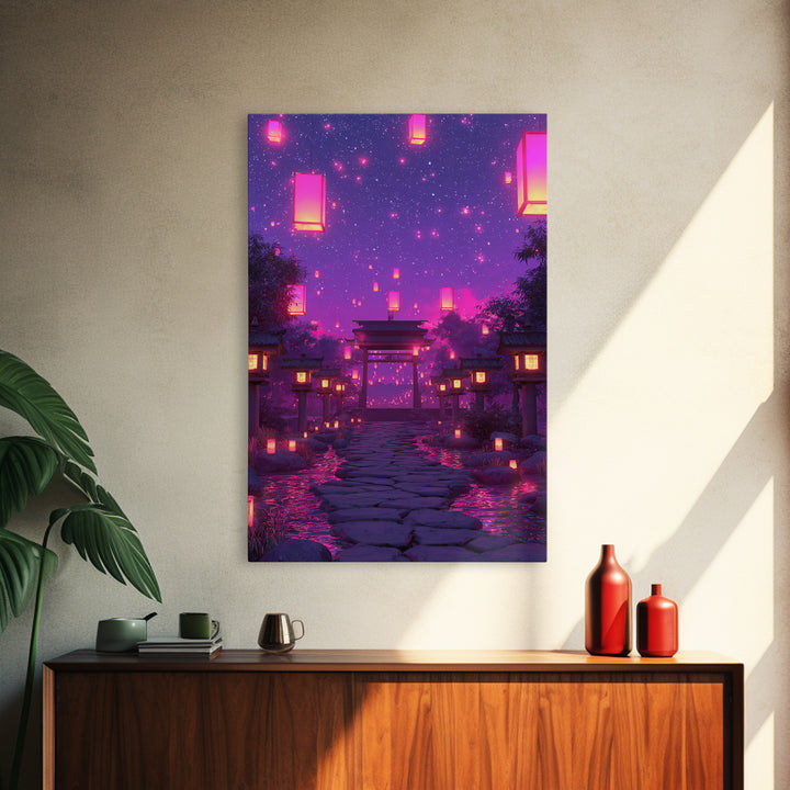Enchanting Lantern Festival Pink And Purple Glow Night Landscape Wall Art Framed Canvas Print For Home And Office