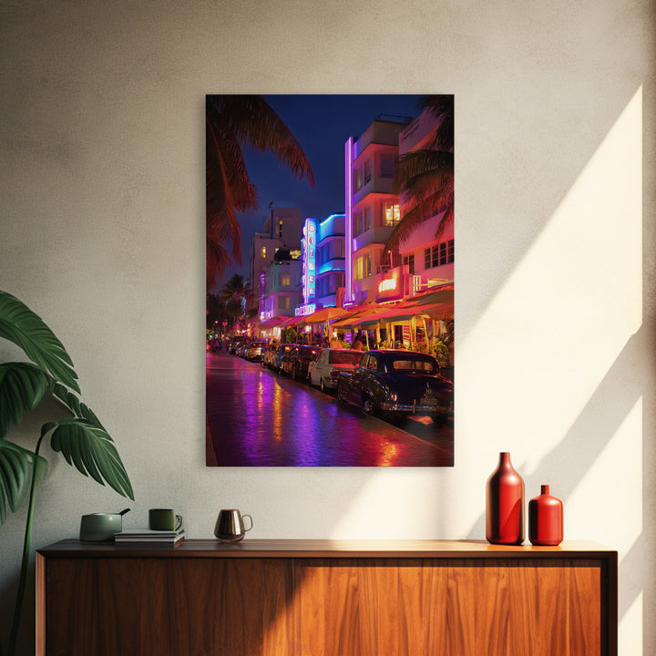 Digital Futuristic Waterfall With Vibrant Pink Light And Abstract Landscape Elements Modern Wall Art Print